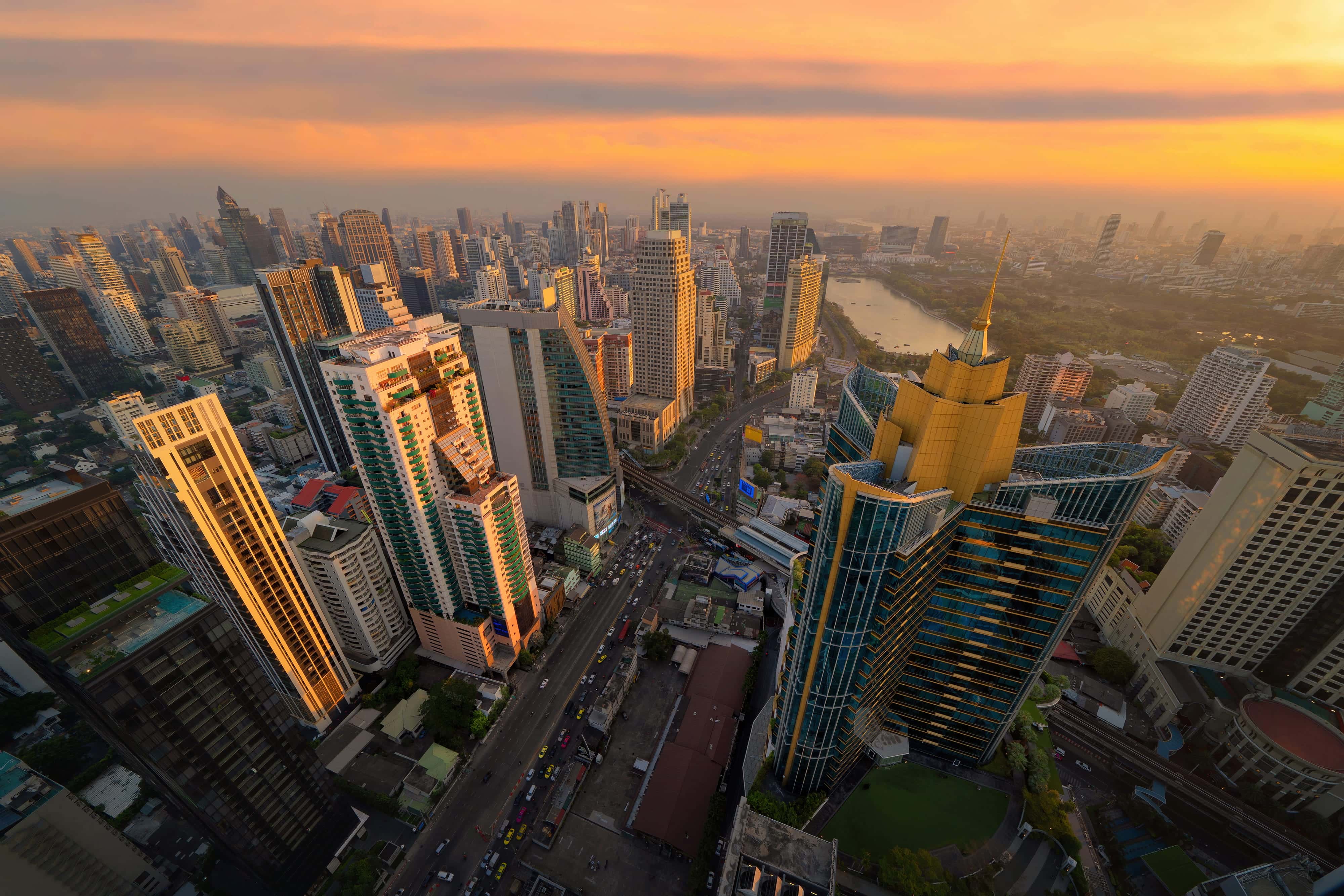 Aerial shot over Asoke intersection, one of Bangkok’s busiest