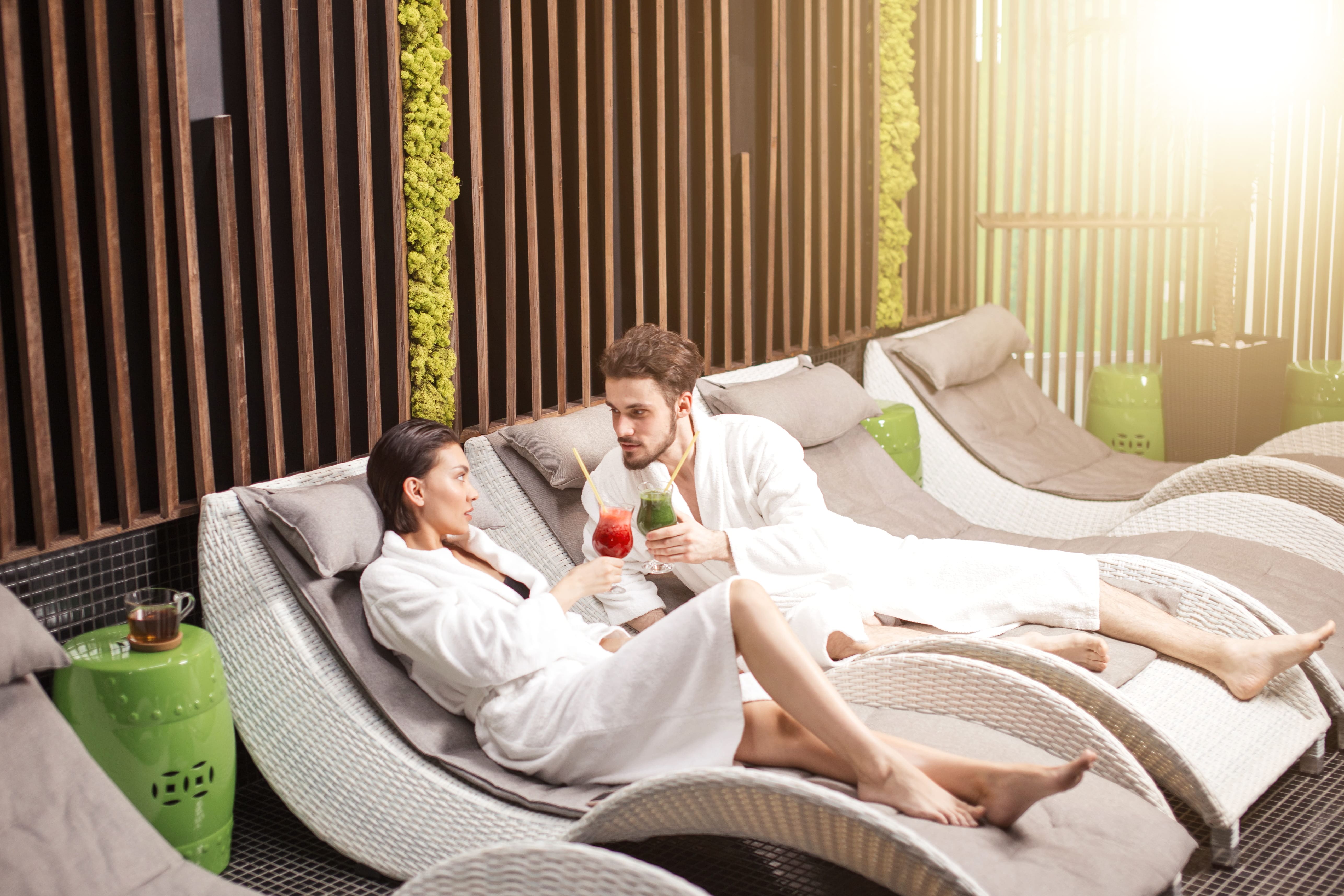 A couple enjoying some quality time after getting a massage.