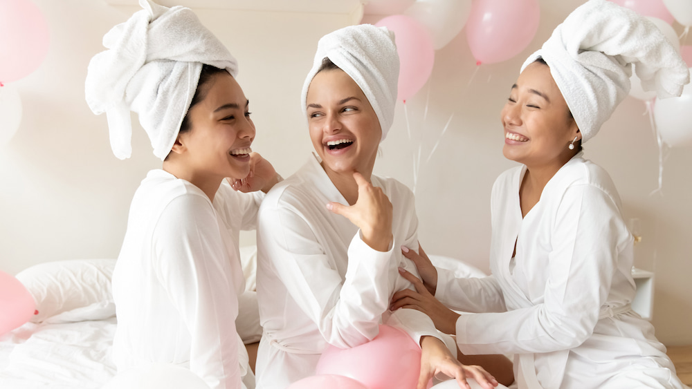 Bride-to-be with her bridesmaids having a spa party